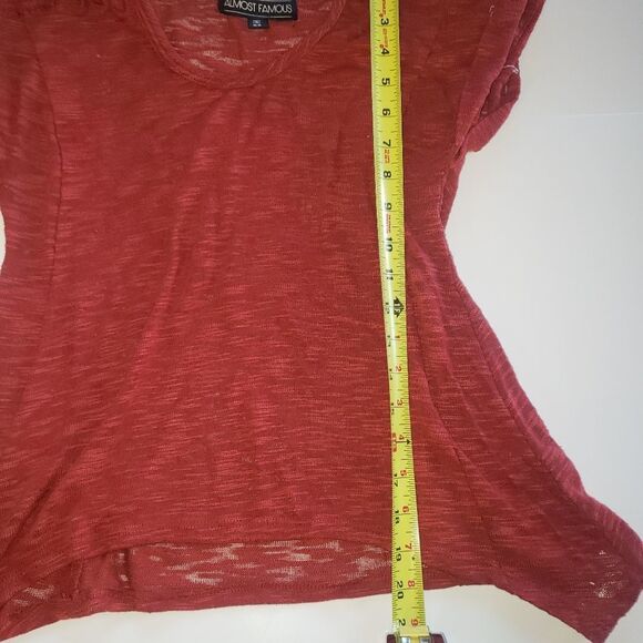 Almost Famous Red Orange Crochet Knit Tee XS Boho Summer Top, Lightweight Casual - Picture 4 of 7